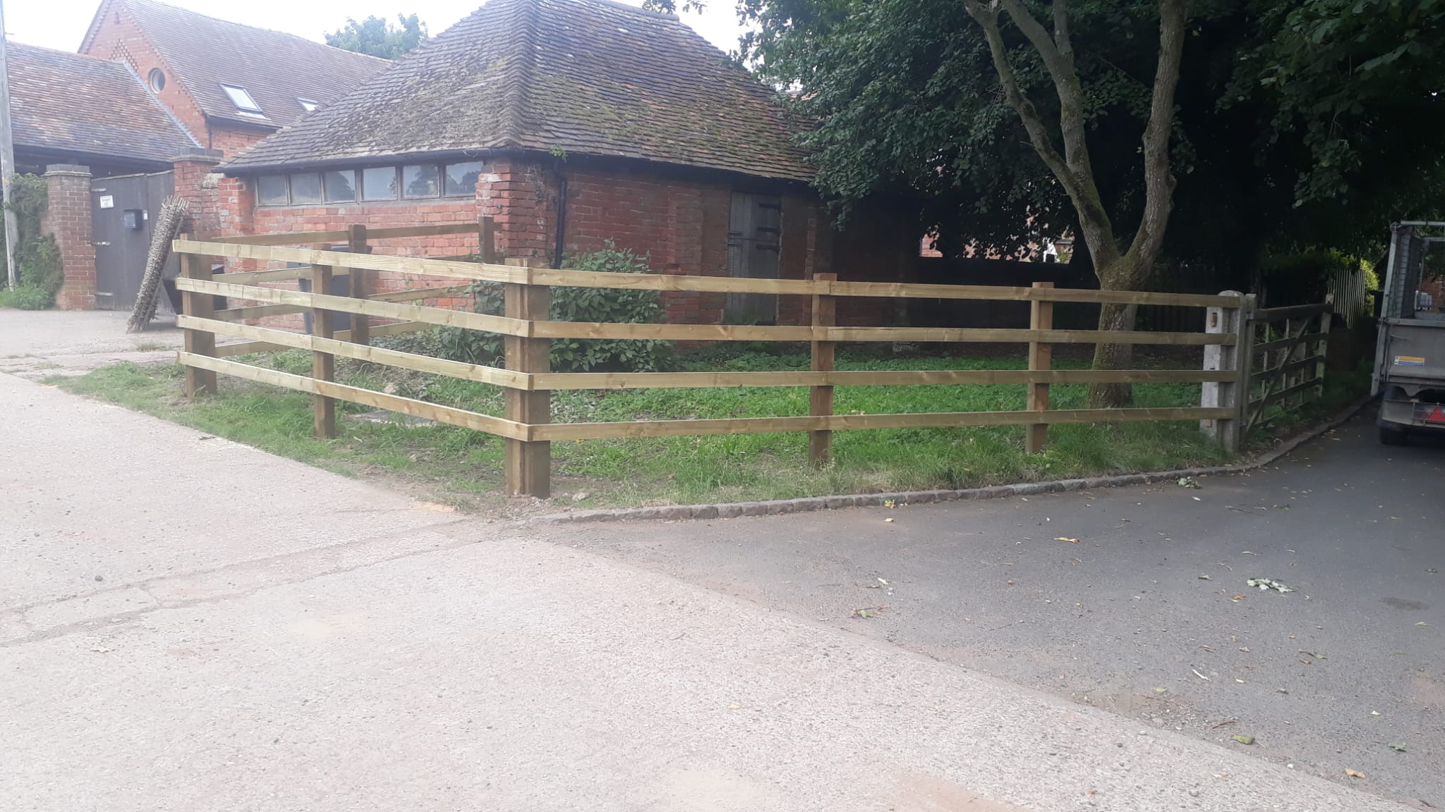 Five-bar gate at rural paddock entrance, Worcestershire