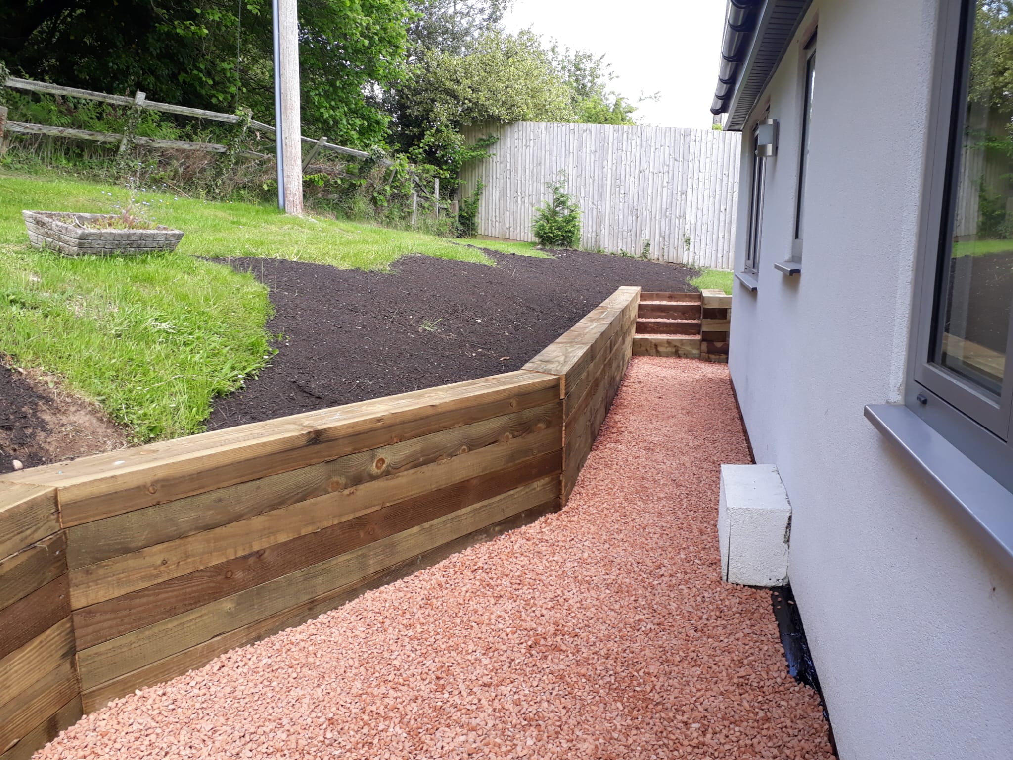 Timber sleeper steps with gravel path