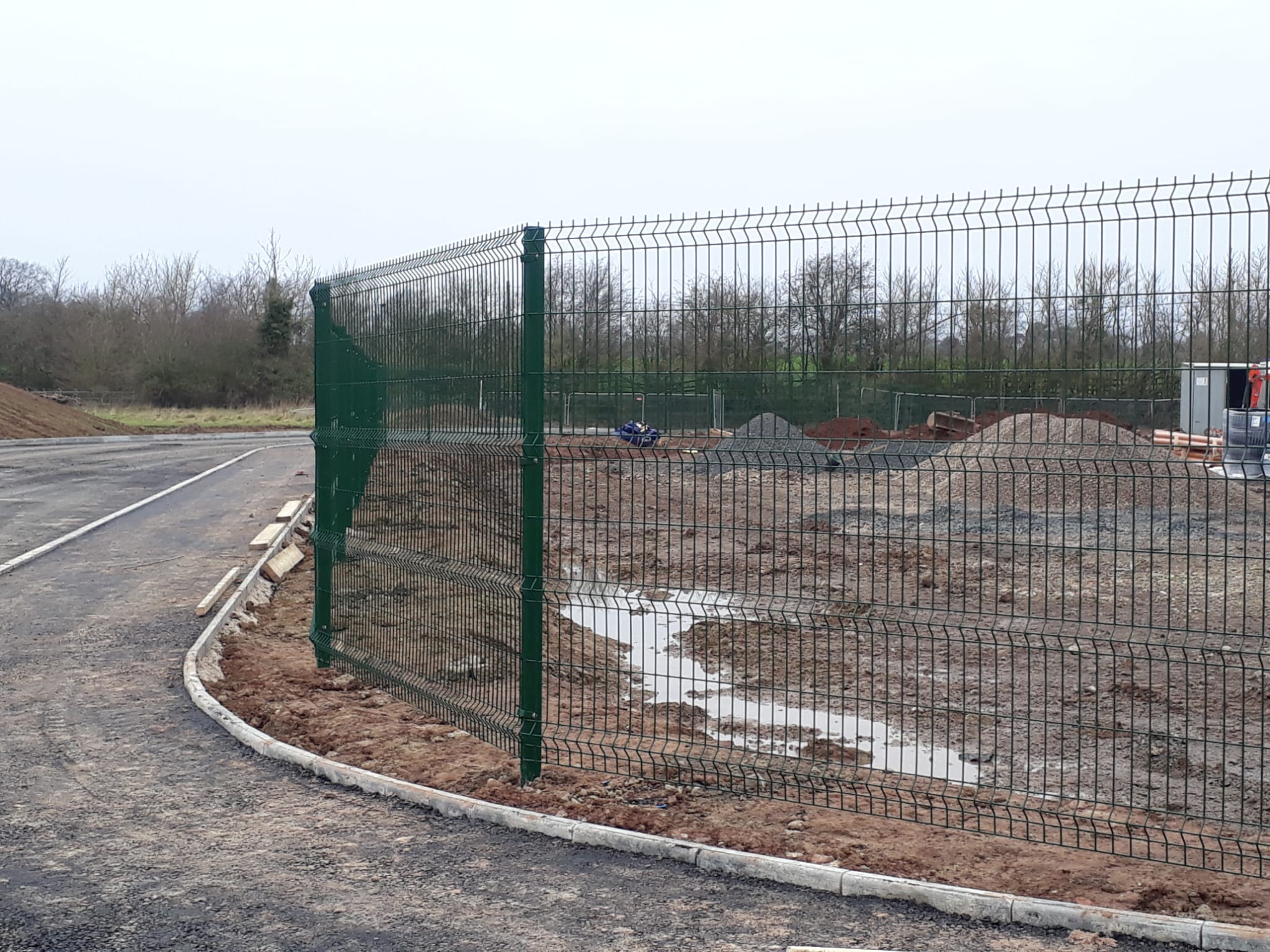 Green security mesh fencing installed at commercial site, Worcestershire